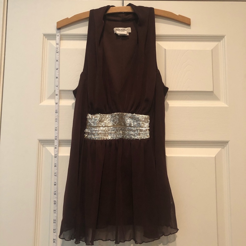 Lots of Love brown tank top with gold sparkle